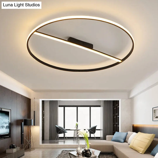 Minimalist Black Flush Mounted Led Ceiling Lamp With Cross Bar - 18/23.5 Diameter Warm/White Light /