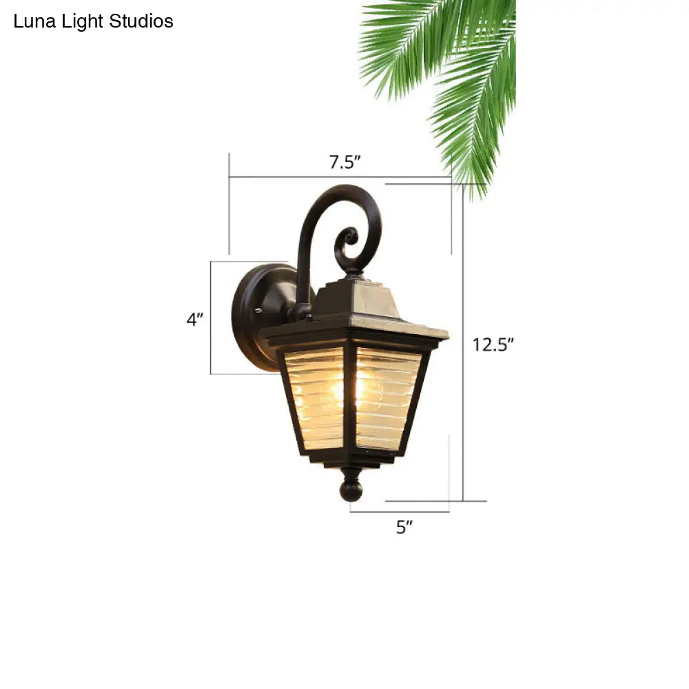 Minimalist Black Glass Lantern Sconce - Trapezoid Ribbed Design Wall Mount Lamp