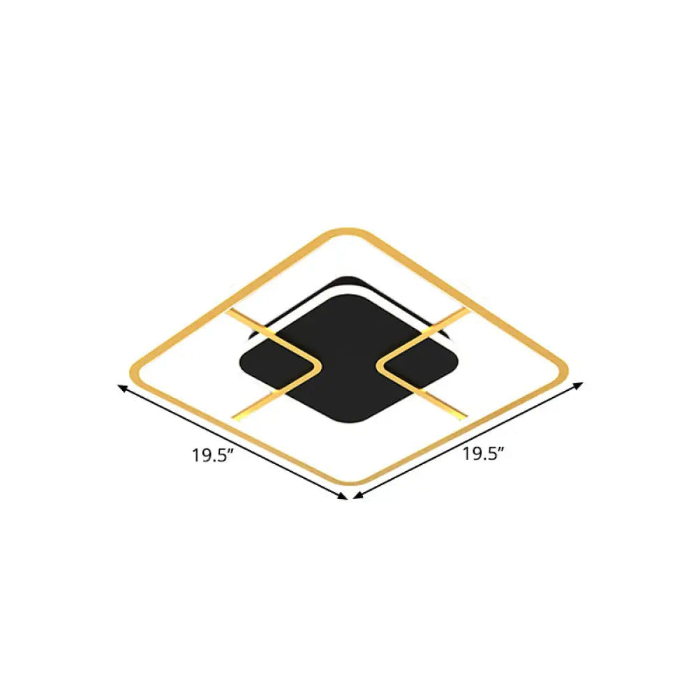 Minimalist Black & Gold Led Ceiling Light With Metal Square Frame 16/19.5 Width