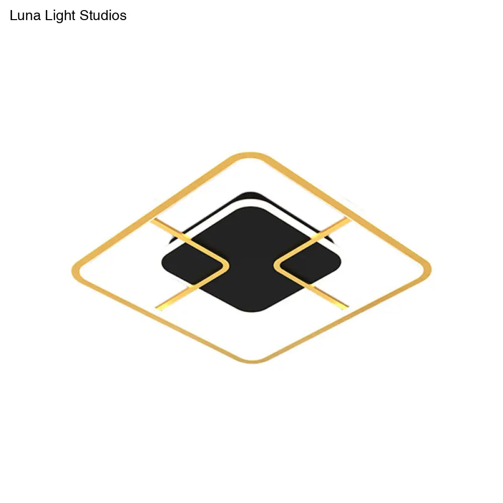 Minimalist Black & Gold Led Ceiling Light With Metal Square Frame 16/19.5 Width