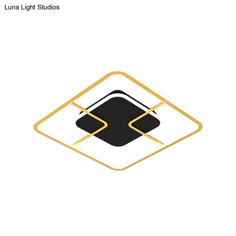 Minimalist Black & Gold Led Ceiling Light With Metal Square Frame 16/19.5 Width