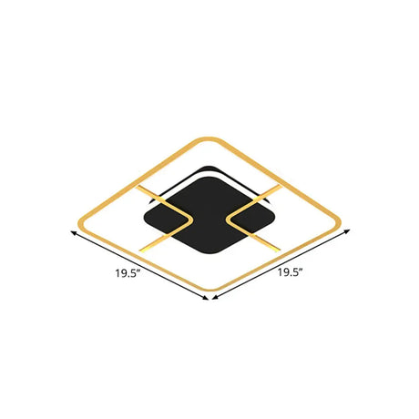 Minimalist Black & Gold Led Ceiling Light With Metal Square Frame 16/19.5 Width