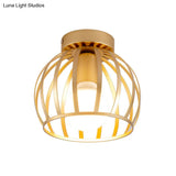 Minimalist Black/Gold Metal Cage Flushmount Light For Corridor Ceiling Mounted