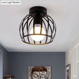 Minimalist Black/Gold Metal Cage Flushmount Light For Corridor Ceiling Mounted