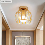 Minimalist Black/Gold Metal Cage Flushmount Light For Corridor Ceiling Mounted