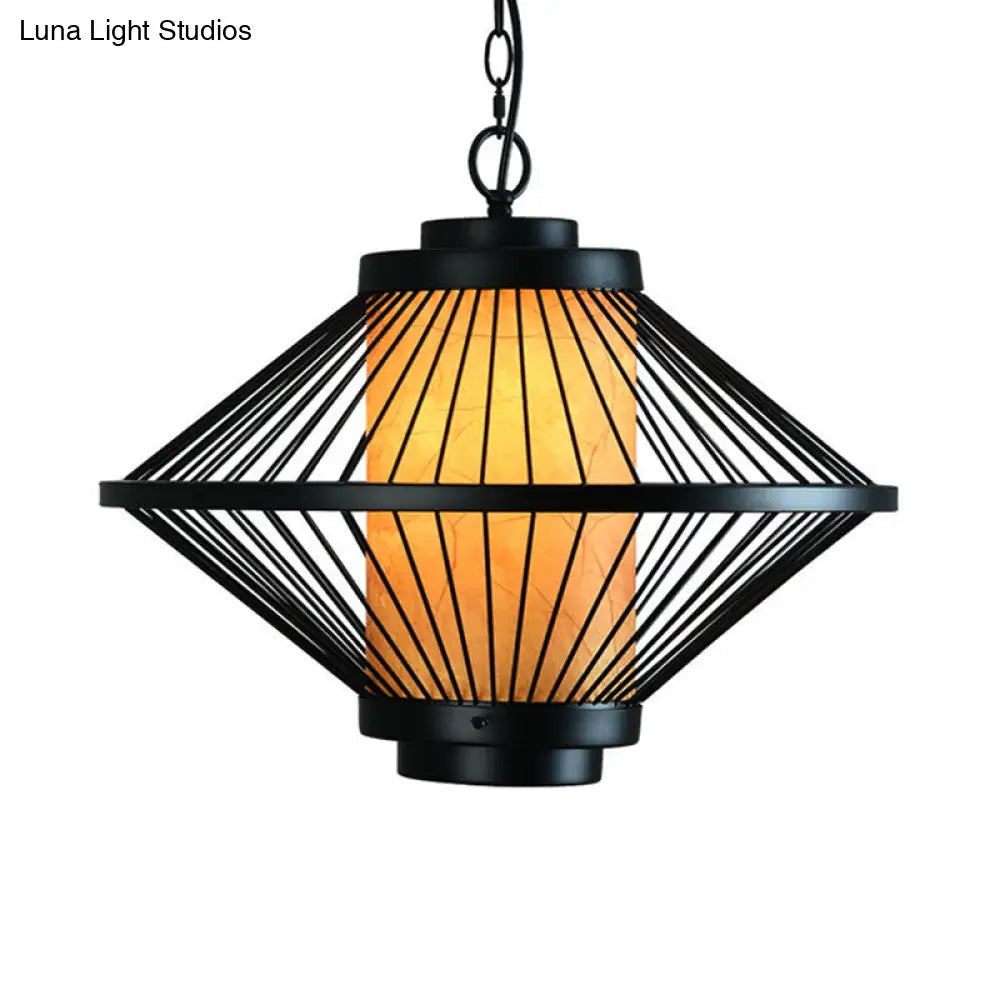 Minimalist Black Iron Cage Pendant Light Fixture With Tapered Design