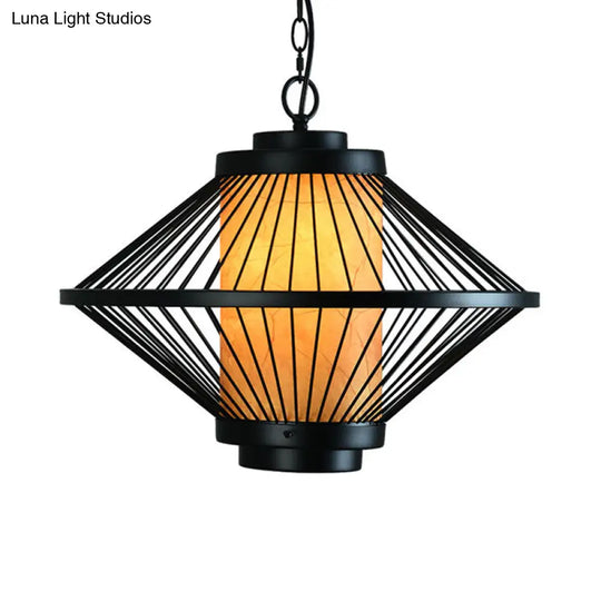 Minimalist Black Iron Cage Pendant Light Fixture With Tapered Design
