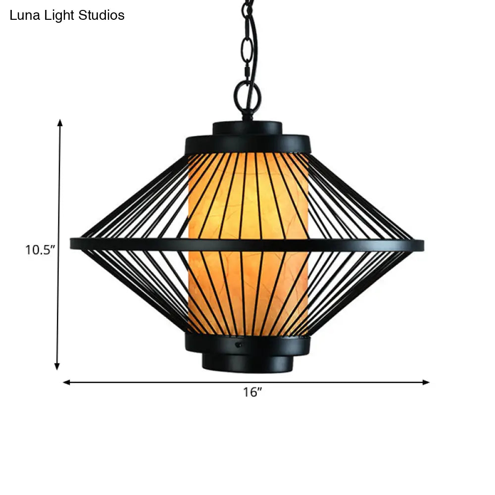 Minimalist Black Iron Cage Pendant Light Fixture With Tapered Design