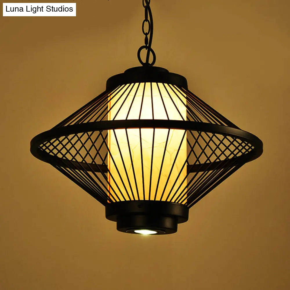 Minimalist Black Iron Cage Pendant Light Fixture With Tapered Design