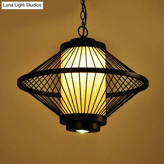 Minimalist Black Iron Cage Pendant Light Fixture With Tapered Design