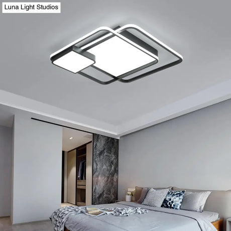 Minimalist Black Led Flush Mount Ceiling Light Fixture For Bedroom - Square Acrylic