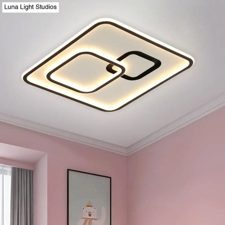 Minimalist Black Led Flush Mount Light | Acrylic Ceiling Lighting Fixture 16’/19.5’ Width
