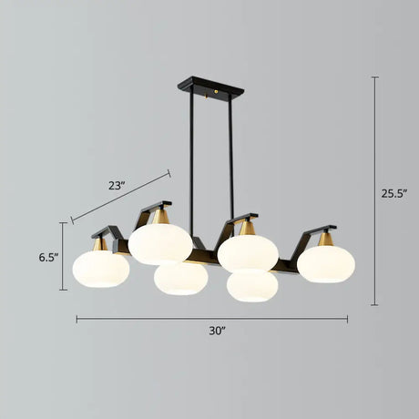 Minimalist Black Linear Hanging Lamp With Oval Opal Glass Shade - Perfect For Dining Room Island