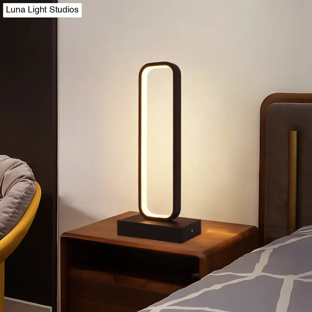 Minimalist Black Metal Led Bedside Table Lamp With Rounded Edges