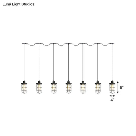 Minimalist Black Multi Light Chandelier With Clear Glass Cage - Farmhouse Tandem Ceiling Lamp