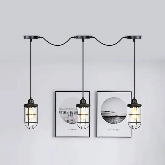 Minimalist Black Multi Light Chandelier With Clear Glass Cage - Farmhouse Tandem Ceiling Lamp 3 /