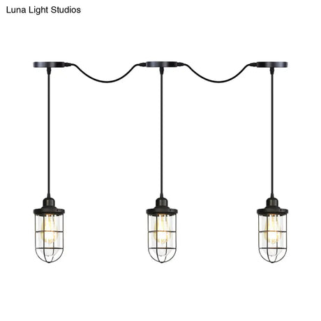 Minimalist Black Multi Light Chandelier With Clear Glass Cage - Farmhouse Tandem Ceiling Lamp