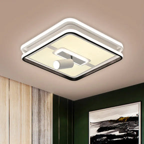Minimalist Black Square Panel Flush Led Ceiling Lamp - 19.5’/23.5’ Wide Warm/White Light /