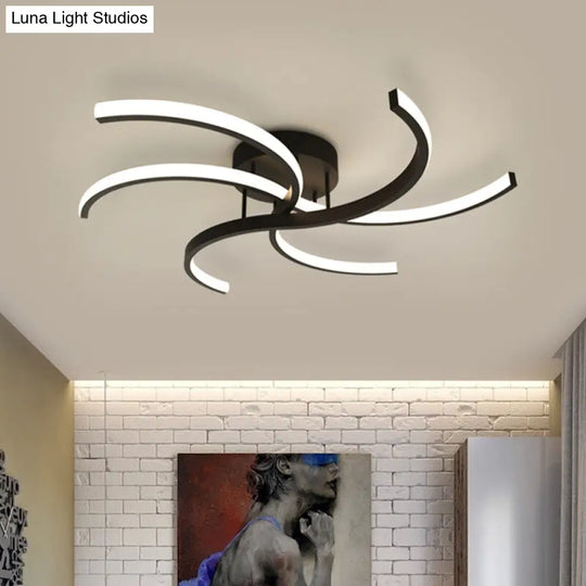 Minimalist Black Swirl Led Flush Mount Ceiling Fixture - 16/19.5 Wide Semi For Bedroom / 16