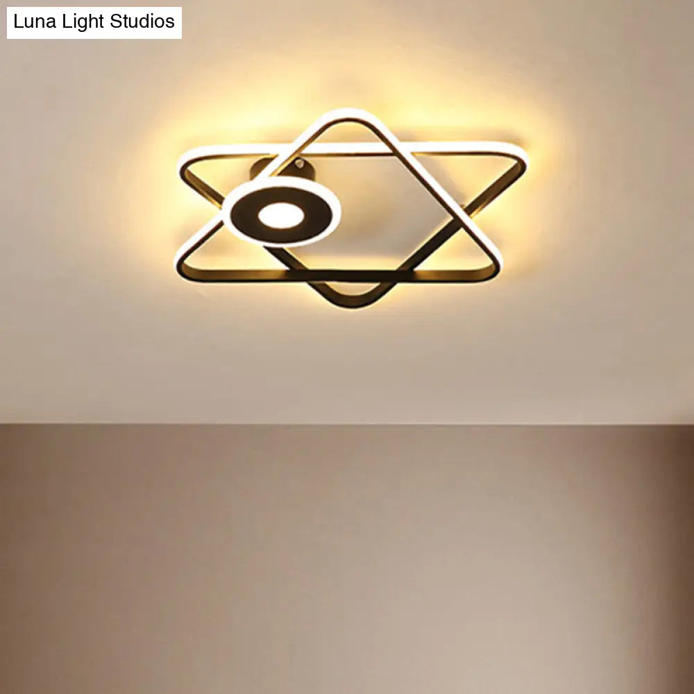 Minimalist Black/White Dual Triangular Frame Led Flush Light Fixture In Warm/White Black / White