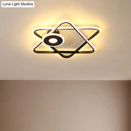 Minimalist Black/White Dual Triangular Frame Led Flush Light Fixture In Warm/White Black / White