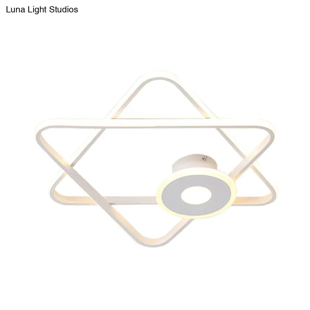 Minimalist Black/White Dual Triangular Frame Led Flush Light Fixture In Warm/White
