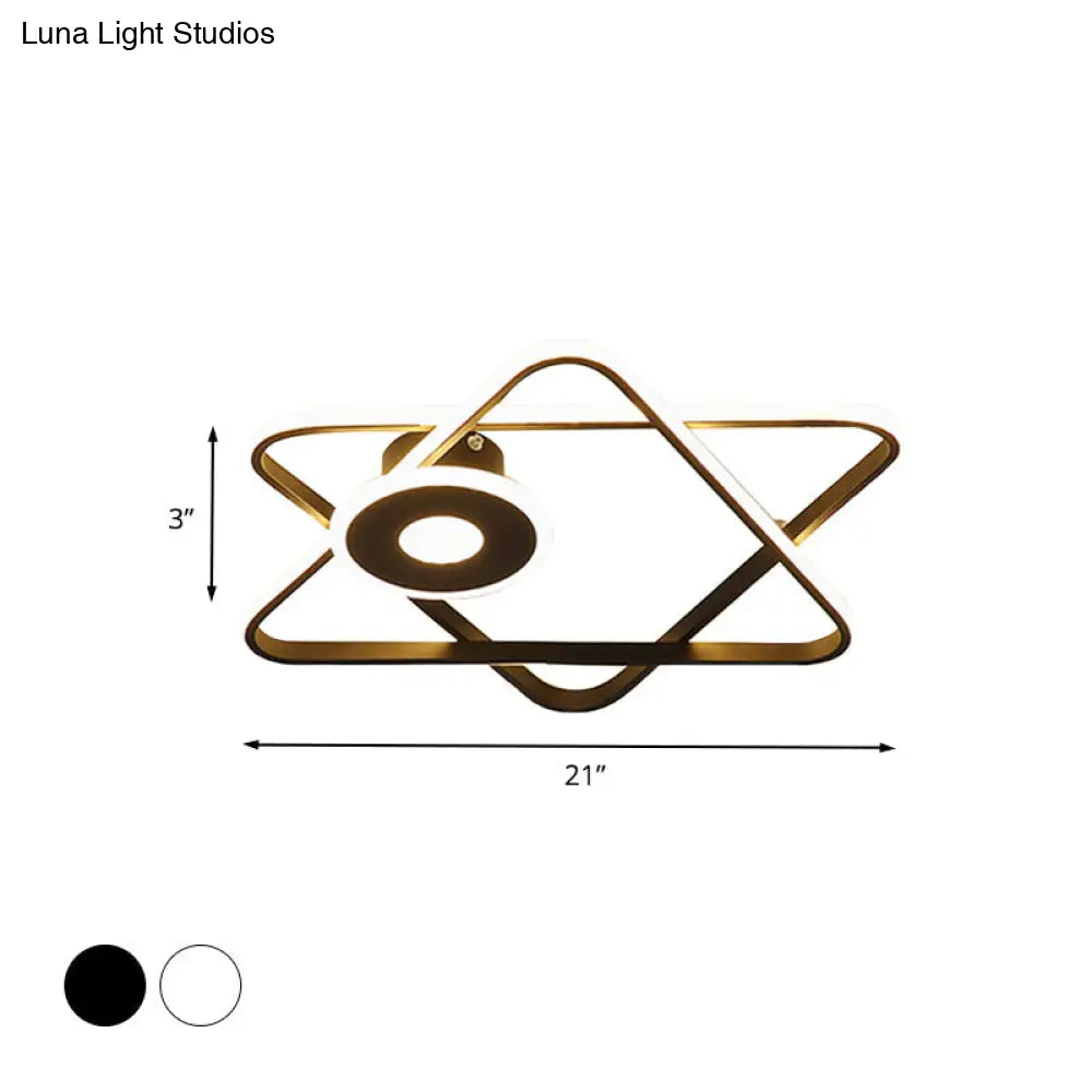 Minimalist Black/White Dual Triangular Frame Led Flush Light Fixture In Warm/White