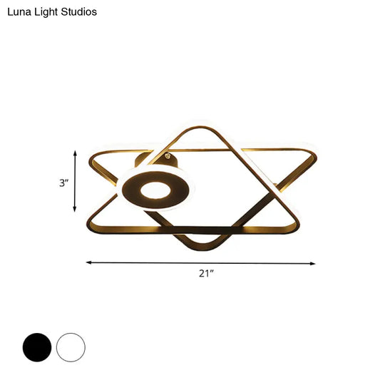 Minimalist Black/White Dual Triangular Frame Led Flush Light Fixture In Warm/White