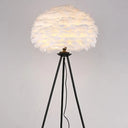 Minimalist Black-White Floor Lamp With Feather Dome Shade - 1-Light Living Room Stand Up Light Black