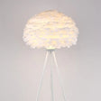 Minimalist Black-White Floor Lamp With Feather Dome Shade - 1-Light Living Room Stand Up Light White