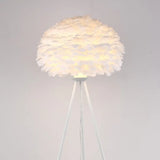 Minimalist Black-White Floor Lamp With Feather Dome Shade - 1-Light Living Room Stand Up Light White