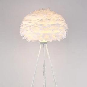 Minimalist Black-White Floor Lamp With Feather Dome Shade - 1-Light Living Room Stand Up Light White