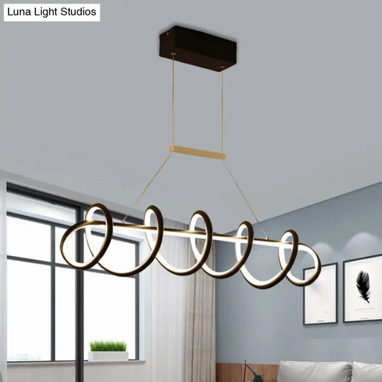 Minimalist Black/White Led Ceiling Light For Dining Room: Twisted Metallic Island Lighting