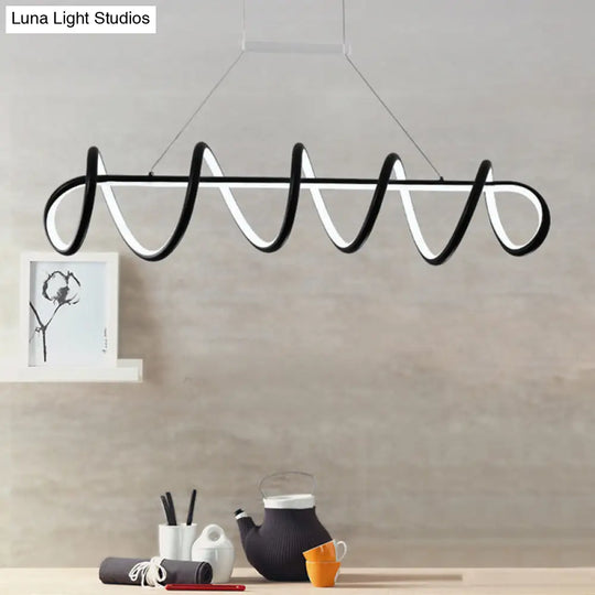 Minimalist Black/White Led Ceiling Light For Dining Room: Twisted Metallic Island Lighting Black