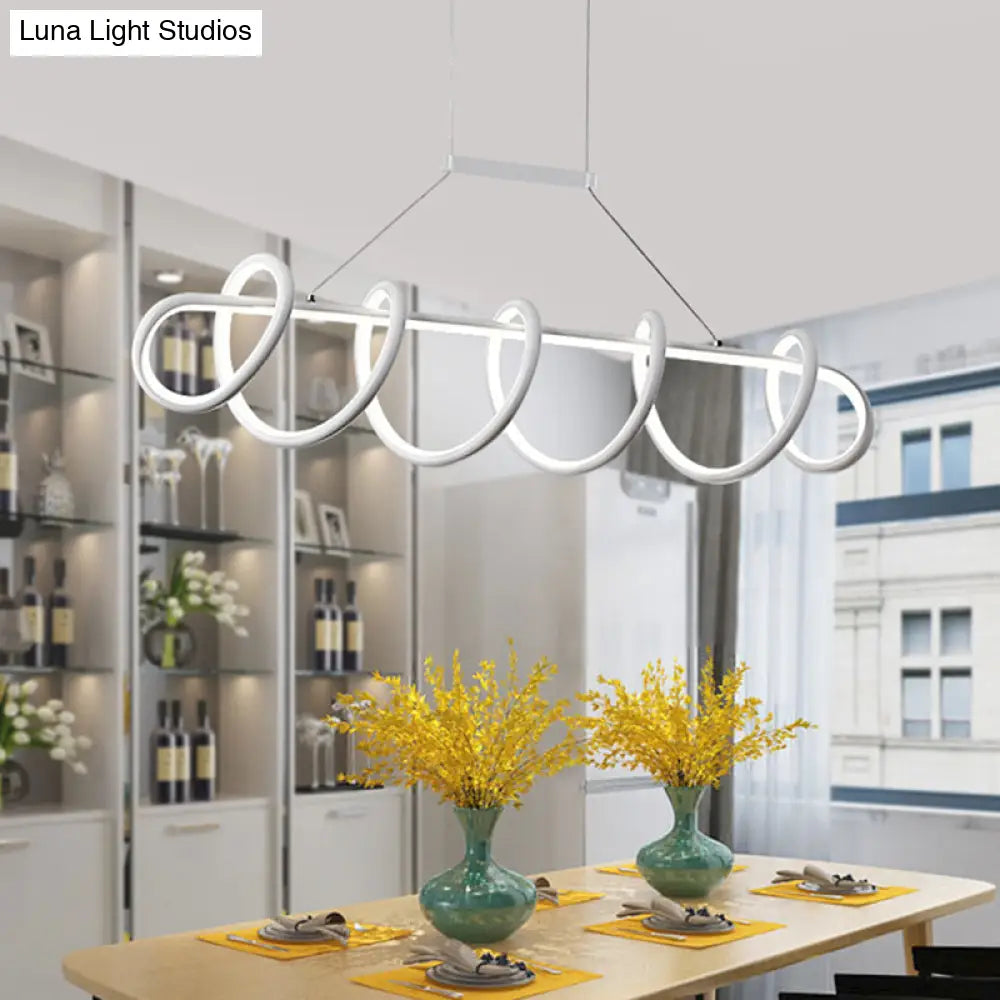 Minimalist Black/White Led Ceiling Light For Dining Room: Twisted Metallic Island Lighting White