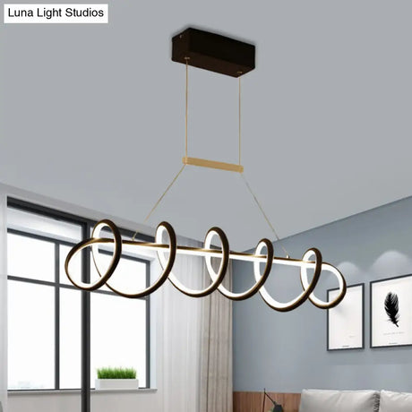 Minimalist Black/White Led Ceiling Light For Dining Room: Twisted Metallic Island Lighting