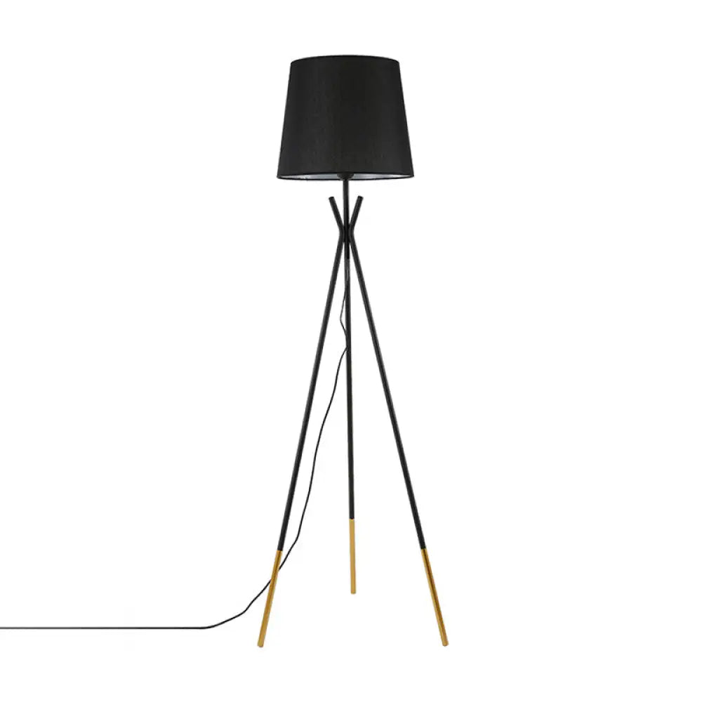 Minimalist Black/White Tapered Floor Lamp With Brass Accents Black