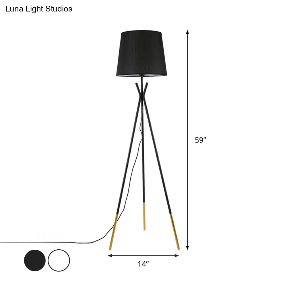 Minimalist Black/White Tapered Floor Lamp With Brass Accents