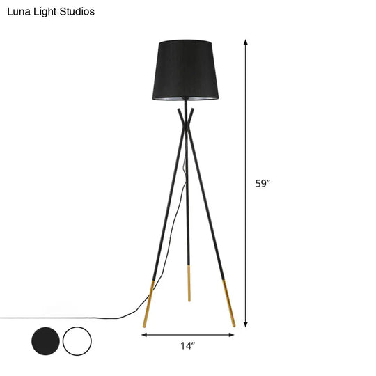 Minimalist Black/White Tapered Floor Lamp With Brass Accents