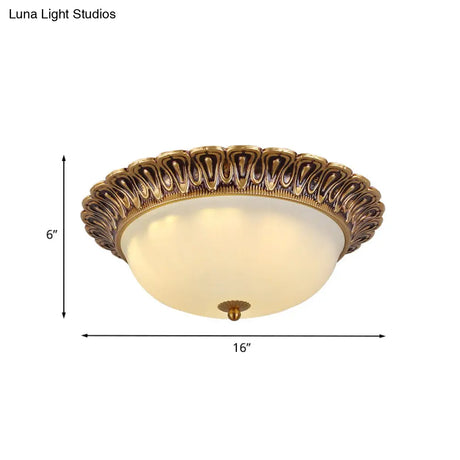 Minimalist Bowl Flushmount With White Cloud Glass - Brass Trim 2/3 Lights