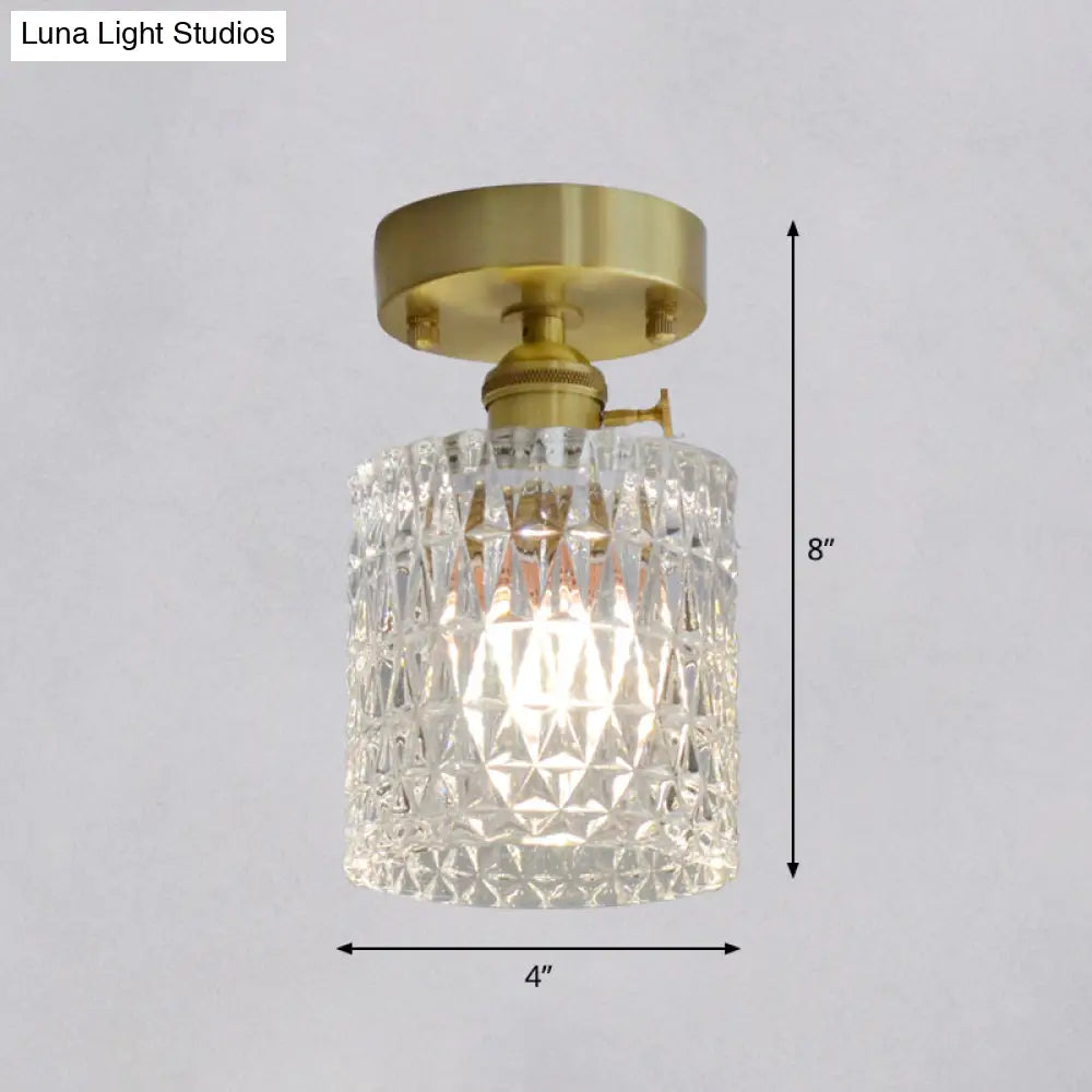 Minimalist Brass 1 - Head Ceiling Light With Carved Glass Shade For Corridors