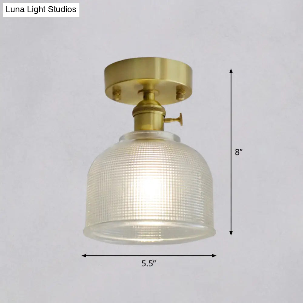 Minimalist Brass 1 - Head Ceiling Light With Carved Glass Shade For Corridors