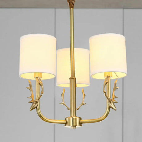 Minimalist Brass Deer Chandelier With Fabric Shade - Elegant Metal Hanging Lamp 3 /