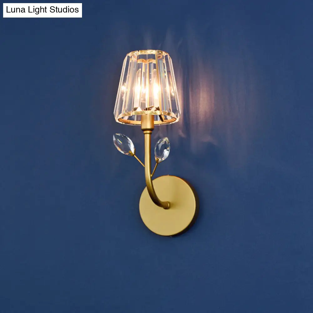 Minimalist Brass Finish Tapered Wall Sconce With Crystal Accents 1 /