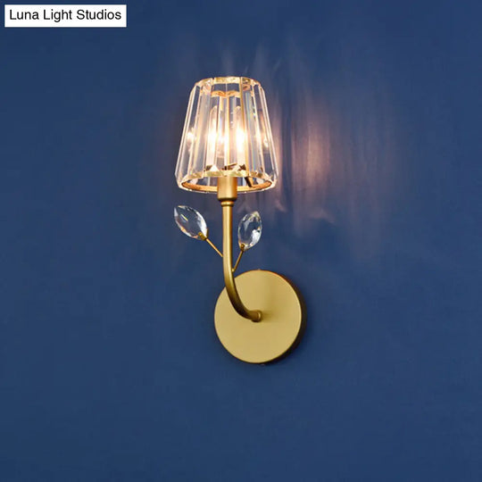 Minimalist Brass Finish Tapered Wall Sconce With Crystal Accents 1 /
