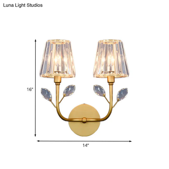 Minimalist Brass Finish Tapered Wall Sconce With Crystal Accents