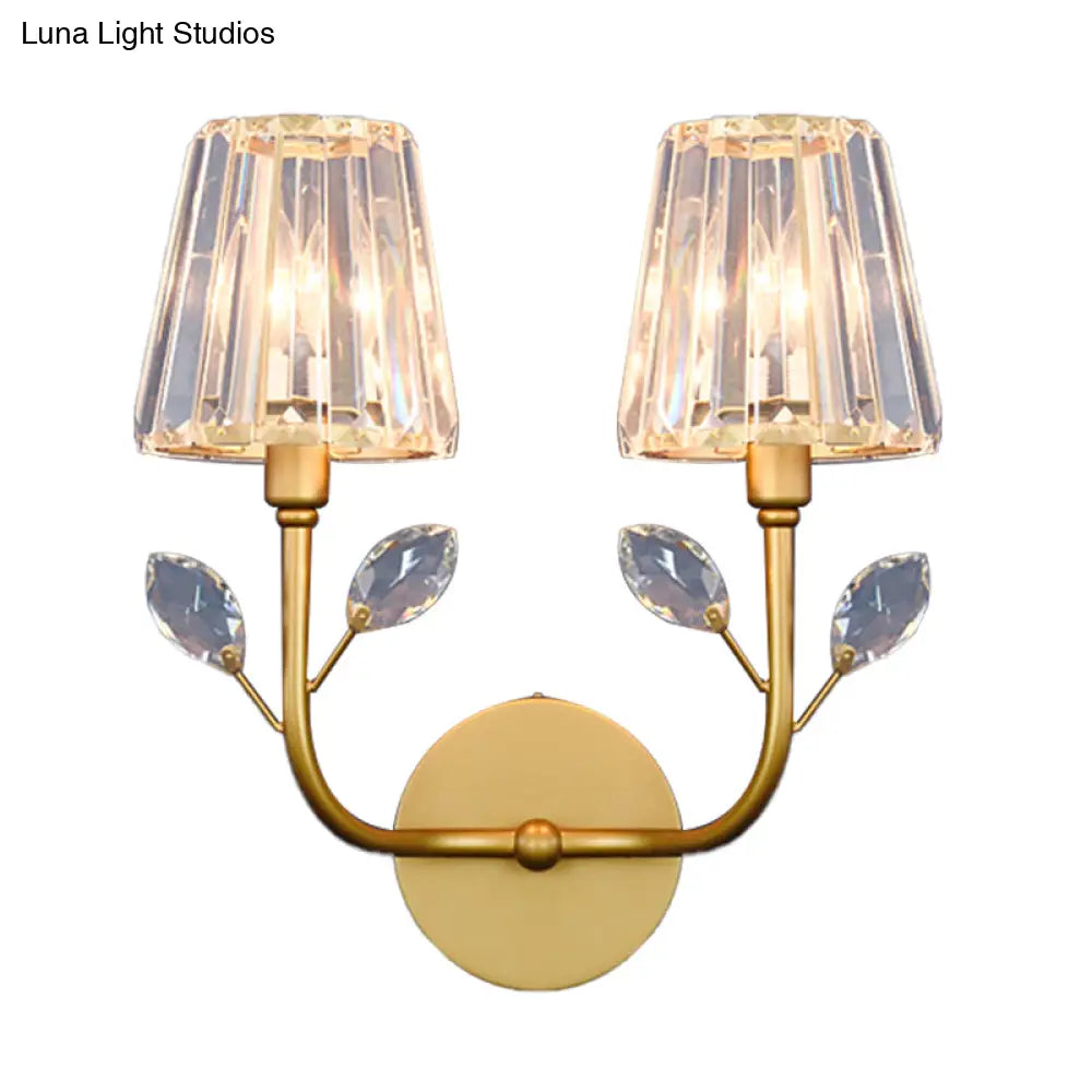 Minimalist Brass Finish Tapered Wall Sconce With Crystal Accents