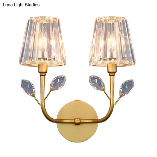 Minimalist Brass Finish Tapered Wall Sconce With Crystal Accents