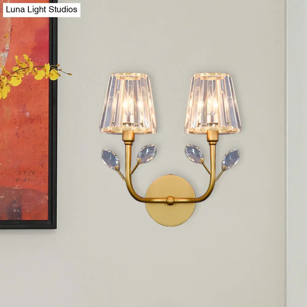 Minimalist Brass Finish Tapered Wall Sconce With Crystal Accents