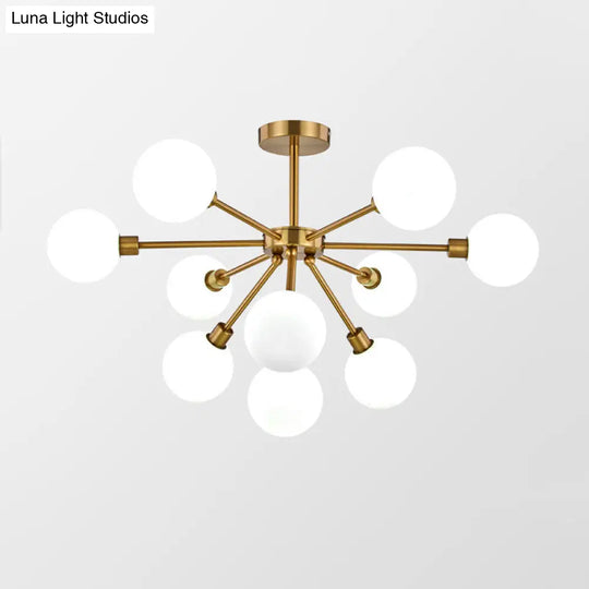 Minimalist Brass Semi Flush Chandelier - 7/9/10 Lights White/Smoke Gray Glass 10 / White